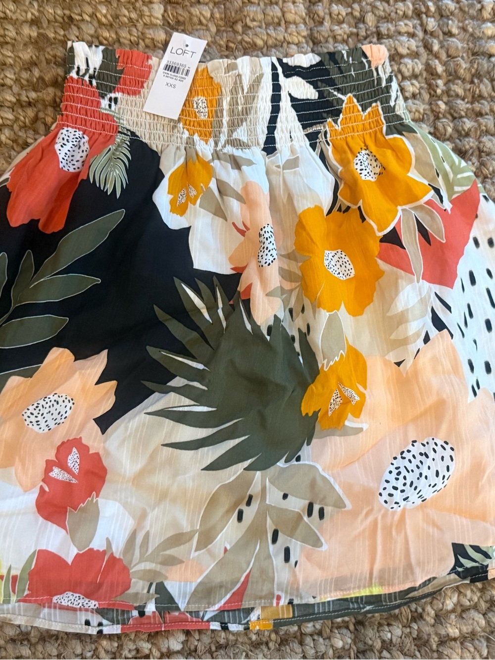 LOFT Floral Smocked Waist Midi Skirt in Yellow, Black & Cream